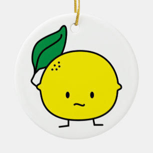 Ornement En Céramique Agrumes jaunes aigres de feuille de citron lemony