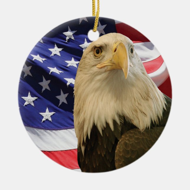 Ornement En Céramique Aigle et drapeau américains (Devant)