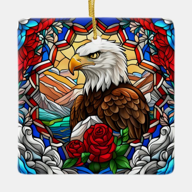 Ornement En Céramique Aigle patriotique américain à tête blanche "Verre  (Devant)