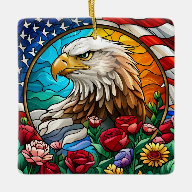 Ornement En Céramique Aigle patriotique américain à tête blanche "Verre  (Devant)
