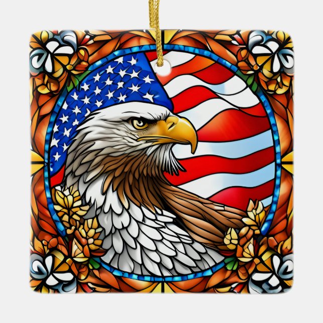 Ornement En Céramique Aigle patriotique américain à tête blanche "Verre  (Devant)