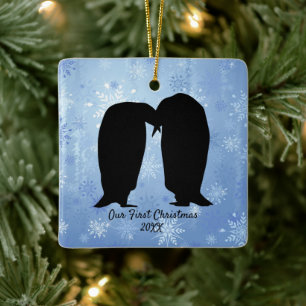 Ornement En Céramique Aimer Penguin Couple Noël