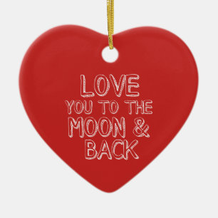 Ornement En Céramique Aimez-vous au coeur rouge de Noël de lune et de