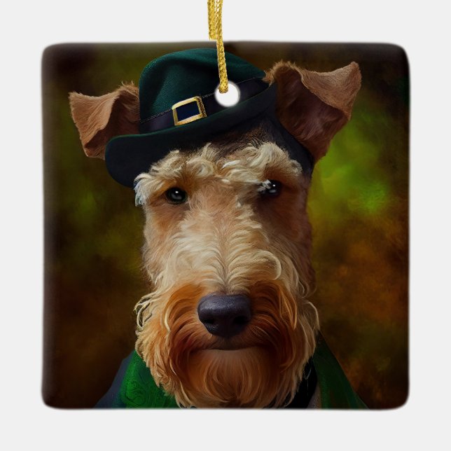 Ornement En Céramique airedale dog à la Saint-Patrick (Devant)