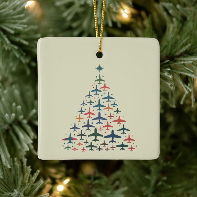 Ornement En Céramique Airplane Christmas Tree Retro Pilot Flying Flight  (Arbre)