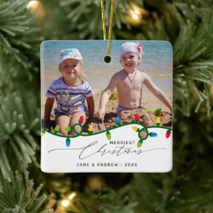 Ornement En Céramique Ajoutez vos 2 photos Festive Lumières Personnalisé