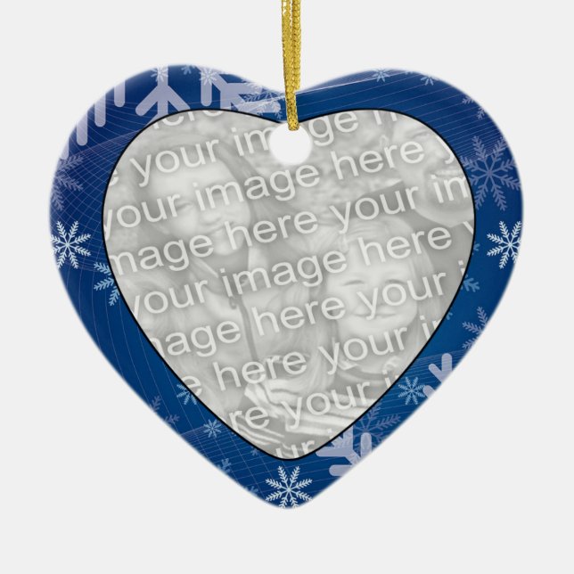 Ornement En Céramique Ajoutez votre photo Snowflakes Heart Ornament (Devant)