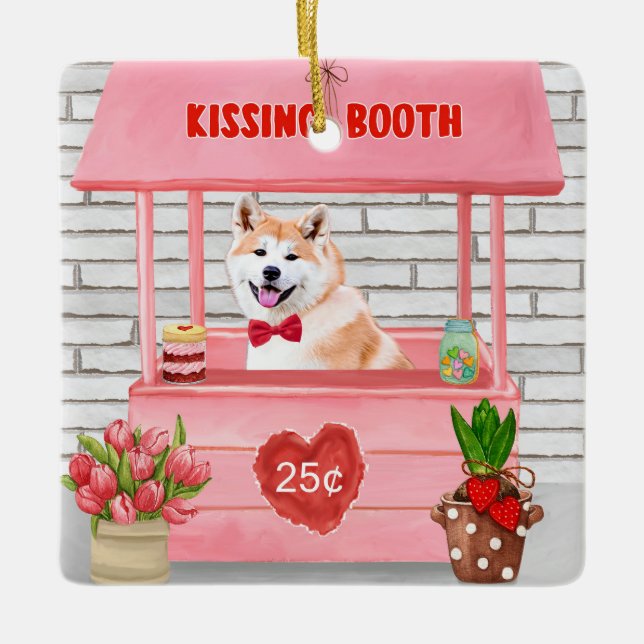 Ornement En Céramique Akita Chien Valentine's Day Kissing Booth (Devant)