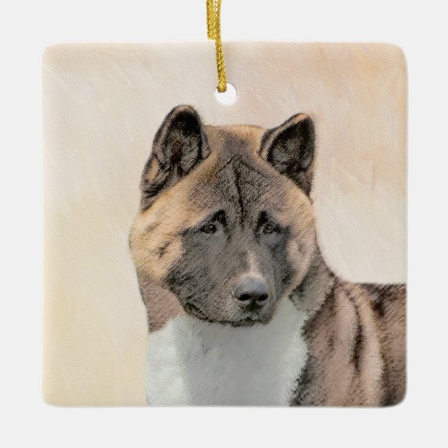 Ornement En Céramique Akita Peinture - Cute Original Chien Art (Devant)