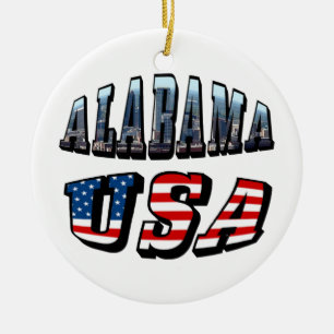 Ornement En Céramique Alabama Photo et USA Flag Font