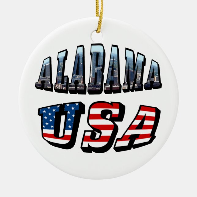Ornement En Céramique Alabama Photo et USA Flag Font (Devant)