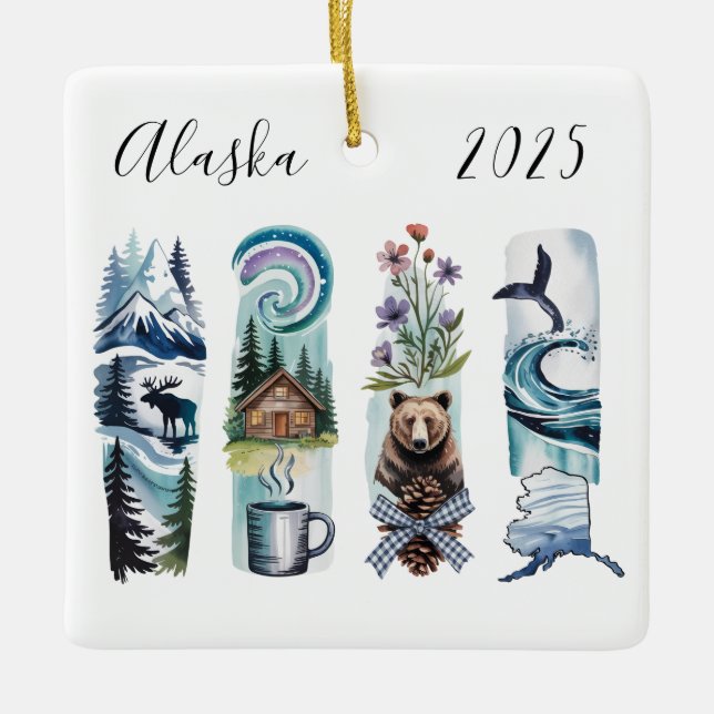 Ornement En Céramique Alaska State Watercolor Christmas Ornament – North (Devant)