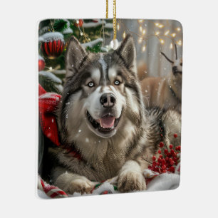 Ornement En Céramique Alaskan Malamute Chien Fête de Noël