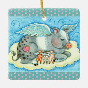 ORNEMENT EN CÉRAMIQUE ALL GOOD PIGLETS GO TO HEAVEN, CUTE PIG ANGELS
