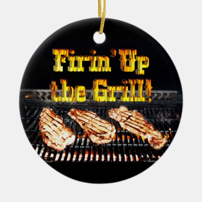 Ornement En Céramique Allumez le Grill ! Steaks barbecues (Devant)