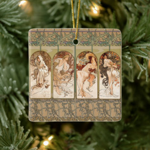 Ornement En Céramique Alphonse Mucha Quatre Saisons Panneau Art nouveau 