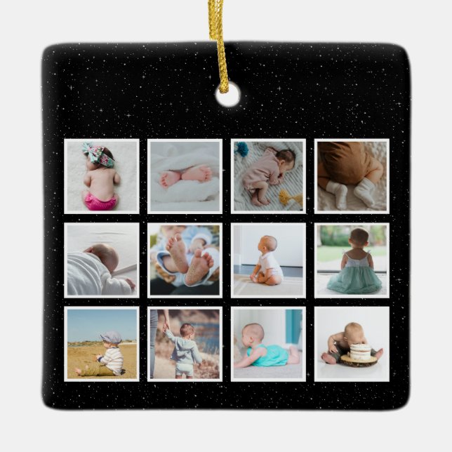 Ornement En Céramique American Flag Baby First Year Photo Collage (Devant)