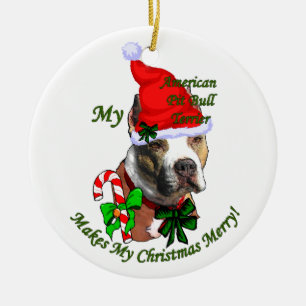 Ornement En Céramique American Pit Bull Terrier Christmas