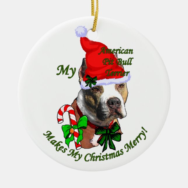 Ornement En Céramique American Pit Bull Terrier Noël (Devant)