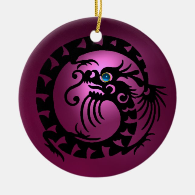 Ornement En Céramique Améthyste noir et rose SNAKE DRAGON (Devant)