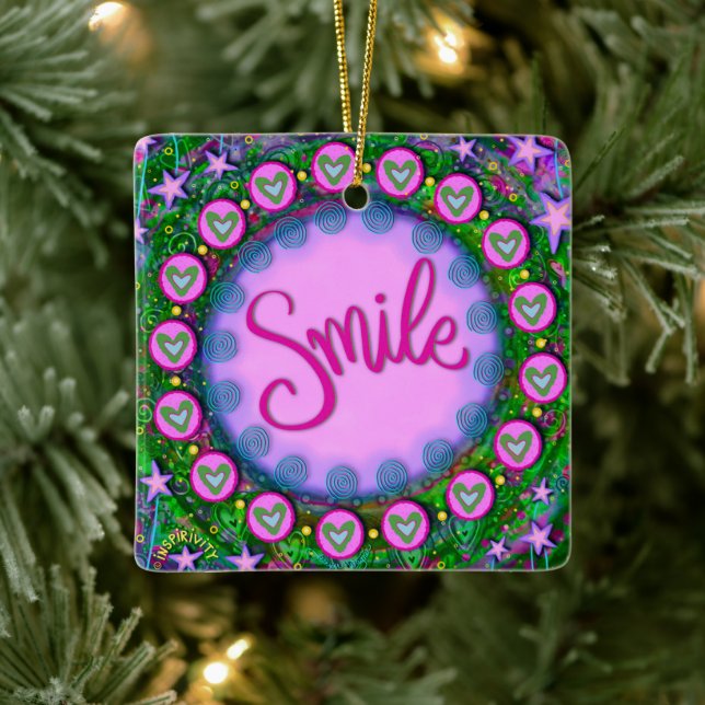 Ornement En Céramique Amusants sourire floral violet joli Coeur Inspiriv (Arbre)