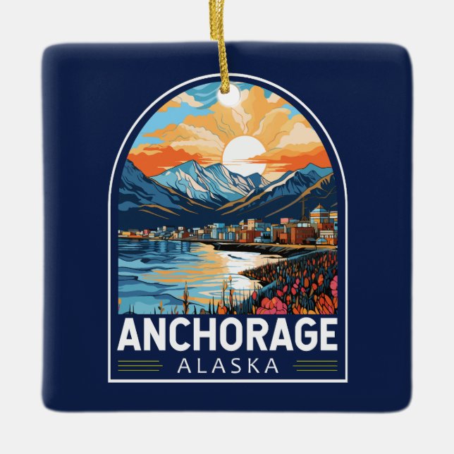 Ornement En Céramique Anchorage Alaska Travel Art Emblem (Devant)
