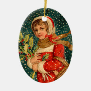 Ornement En Céramique Ancien Noël, Fille