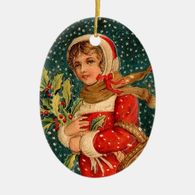 Ornement En Céramique Ancien Noël, Fille (Devant)