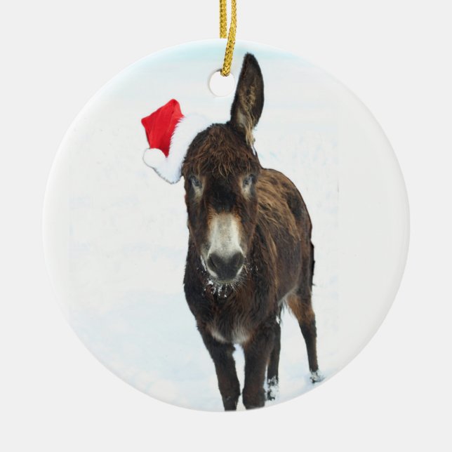 Ornement En Céramique Âne de Père Noël (Devant)