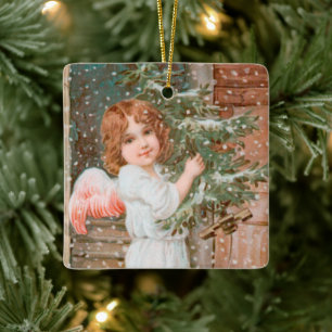Ornement En Céramique Ange Charmant avec Sapin de Noël