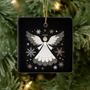 Ornement En Céramique Ange de Noël Pailleté Chrétien Xmas Religieux