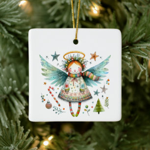 Ornement En Céramique Ange de Noël Whimsical Style d'art populaire moder