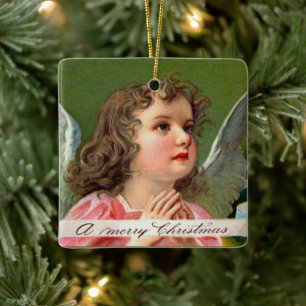 Ornement En Céramique Ange de prière avec bannière de Noël