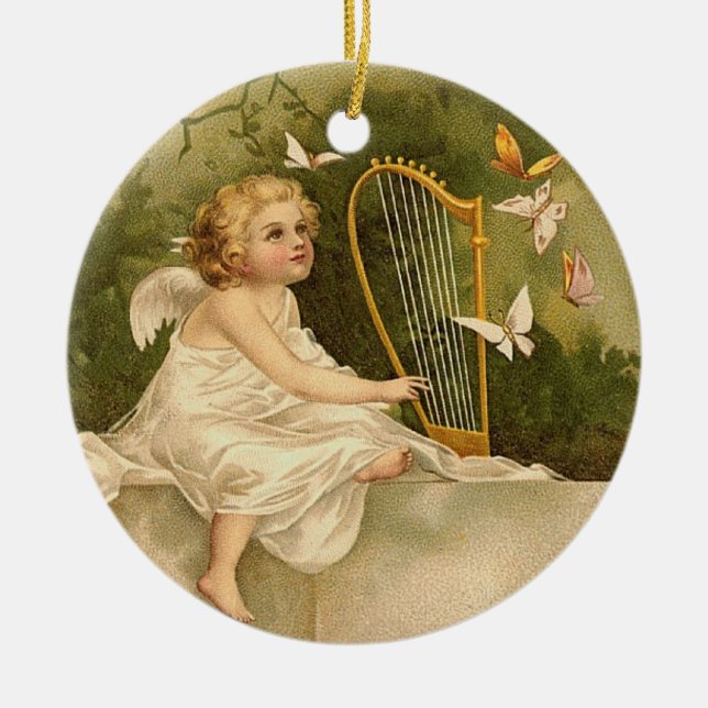 Ornement En Céramique Angel avec harpe et papillons (Devant)