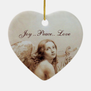 Ornement En Céramique ANGEL PLAYING LYRA OVER THE CLOUDS Heart