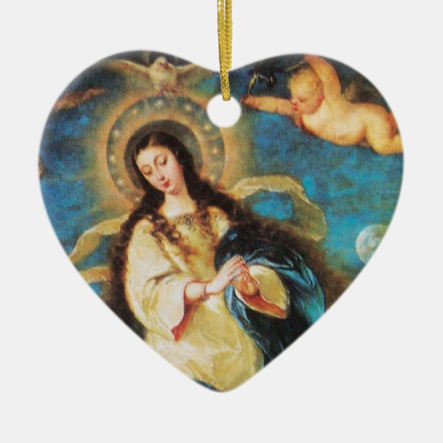 Ornement En Céramique Angels et Immaculée Conception de Vierge, Coeur (Devant)