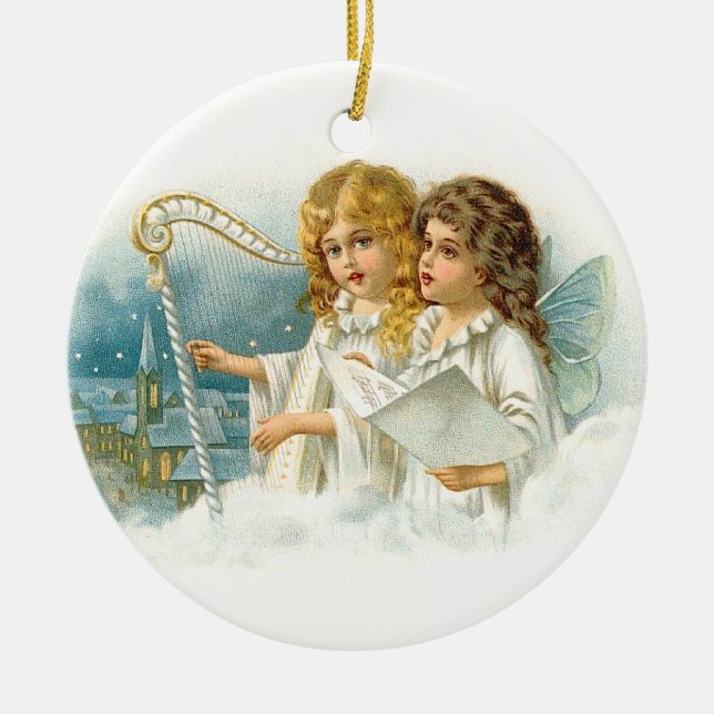 Ornement En Céramique Anges de Noël de chant (Devant)