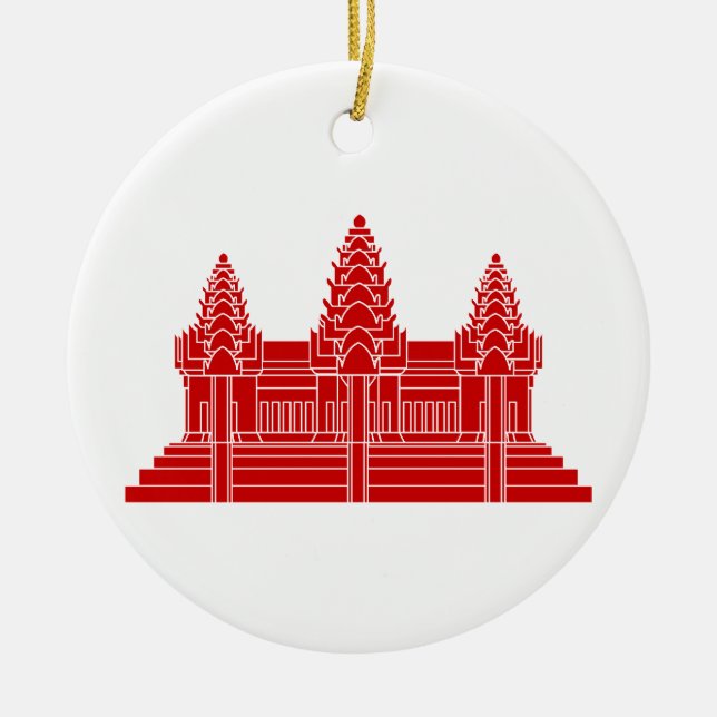 Ornement En Céramique Angkor Vat Cambodgien / Drapeau Khmer (Devant)