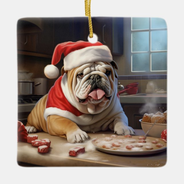 Ornement En Céramique Anglais Bulldog Christmas Cookies Holiday (Devant)