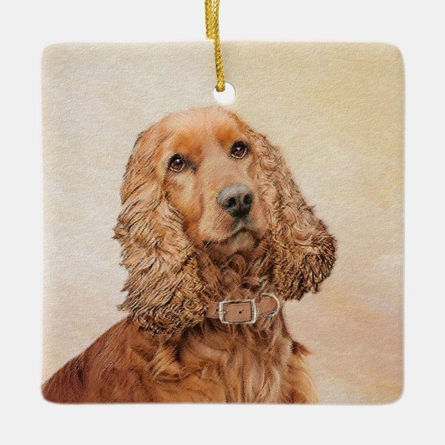 Ornement En Céramique Anglais Cocker Peinture Espagnole - Art Chien orig (Devant)