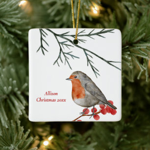 Ornement En Céramique Anglais Redmamin Robin Bird Noël