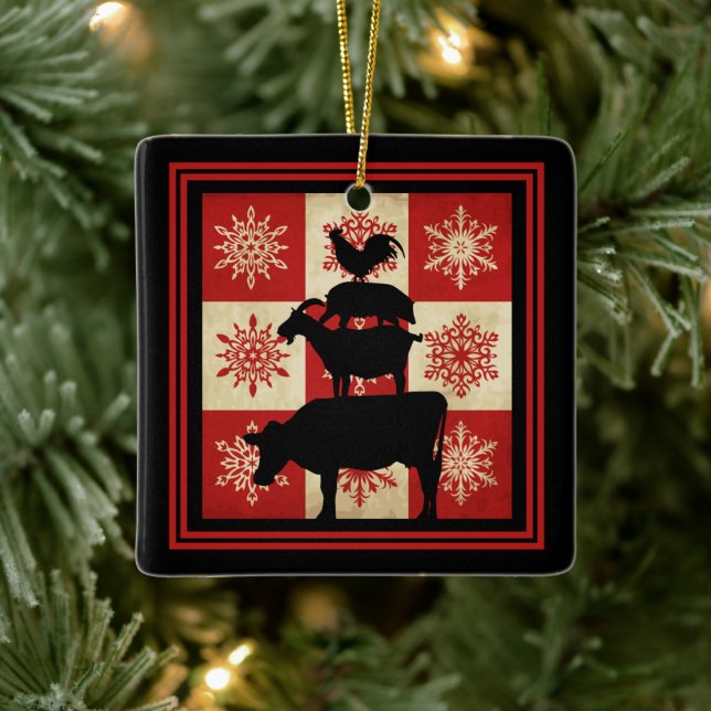 Ornement En Céramique Animaux de ferme personnalisés Pays Noël (Arbre)