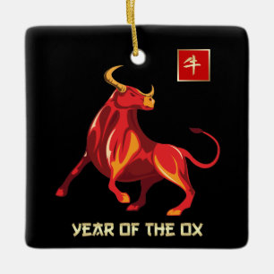 Ornement En Céramique Année chinoise du boeuf  Cadeau de l'année perso
