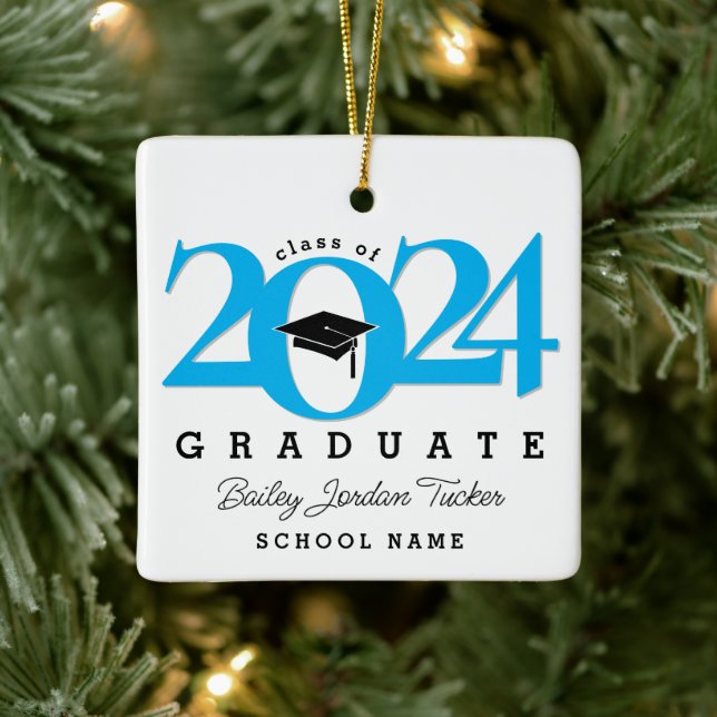 Ornement En Céramique Année de classe Casquette & Tassel Blue Graduation (Arbre)