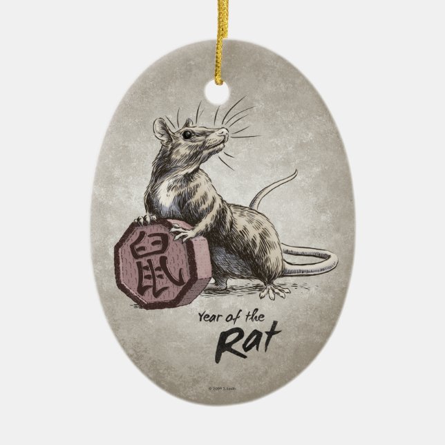 Ornement En Céramique Année de l'art chinois de zodiaque de rat (Devant)