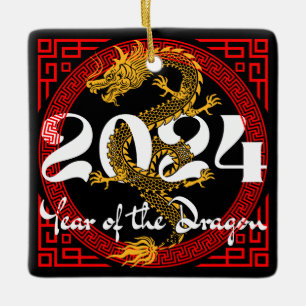 Ornement En Céramique Année du Dragon 2024 zodiaque chinois