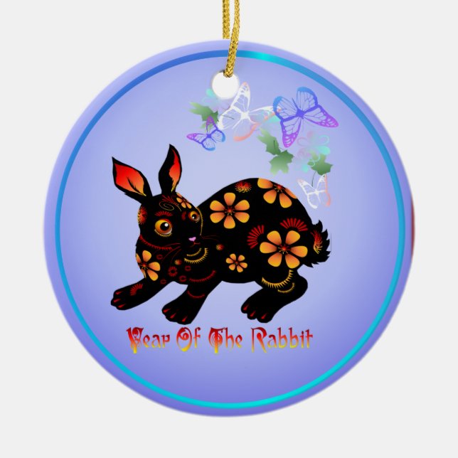 Ornement En Céramique Année du lapin en Noir-Ornements (Devant)