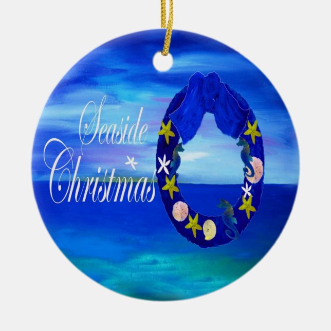 Ornement En Céramique Anniversaire de Noël côtier (Devant)