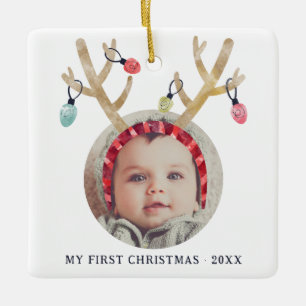 Ornement En Céramique Antlers mignons Premier Noël Nouveau bébé