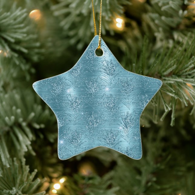 Ornement En Céramique Aqua Blue Glitzy Parties scintillant Peacock Plume (Arbre)